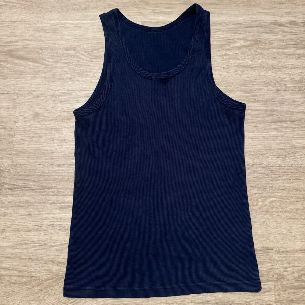 men uniqlo dark navy blue ribbed sleeveless tank top undershirt shirt